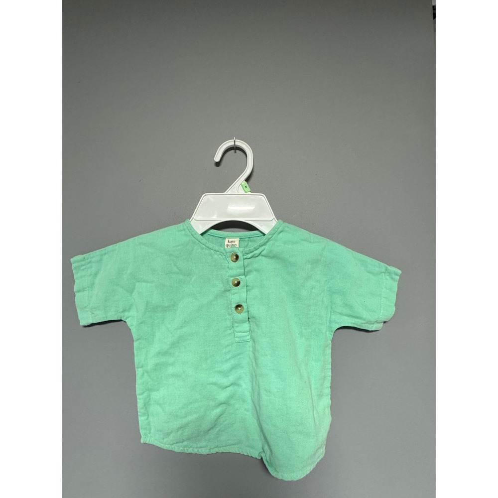 Kate Quinn Kids‎ Mint Green Organic Cotton Short Sleeve Henley Shirt 6-12 Months